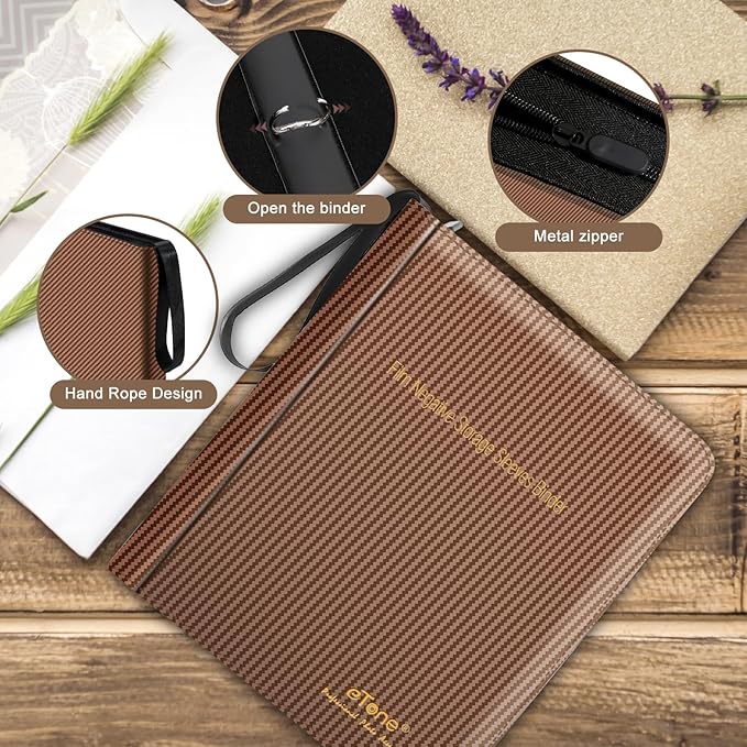 eTone Film Negative Storage Album, Black PU Leather, 50 35mm Acid-Free Sleeves, Triple Ring Binder Box, 13.18x7.08x1.96 Inch (Brown)