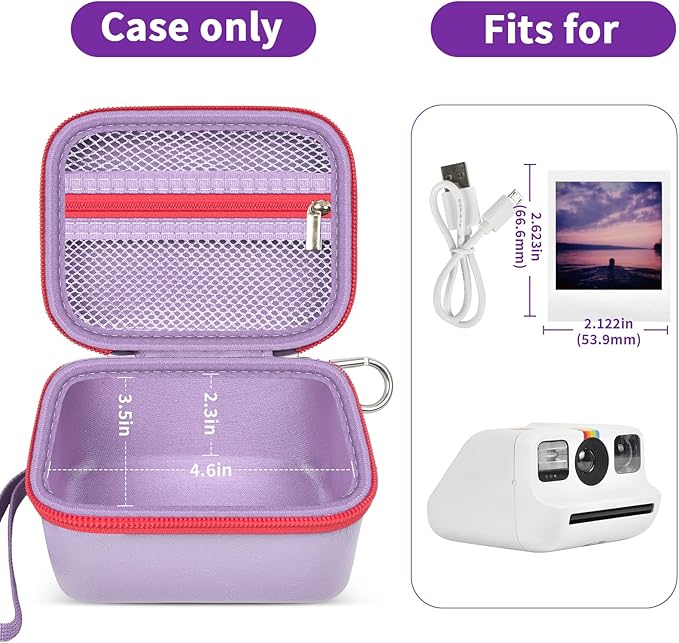 ANKHOH Digital Camera Case for Polaroid Go Generation 2 Gen 2/9035/9071/9070 Instant Mini Camera, Instax Film Cameras Storage with Mesh Pocket for Photo, Stickers (Box Only) (Purple)