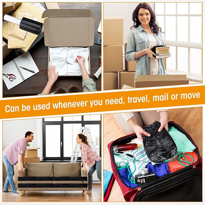 Sherr 20 Rolls 5 Inch x 800 Feet Black Stretch Shrink Wrap Film with Handle 80 Gauge Heavy Duty PE Industrial Plastic Wrap for Packing, Moving, Furniture & Pallet, Self Adhering Packaging Film