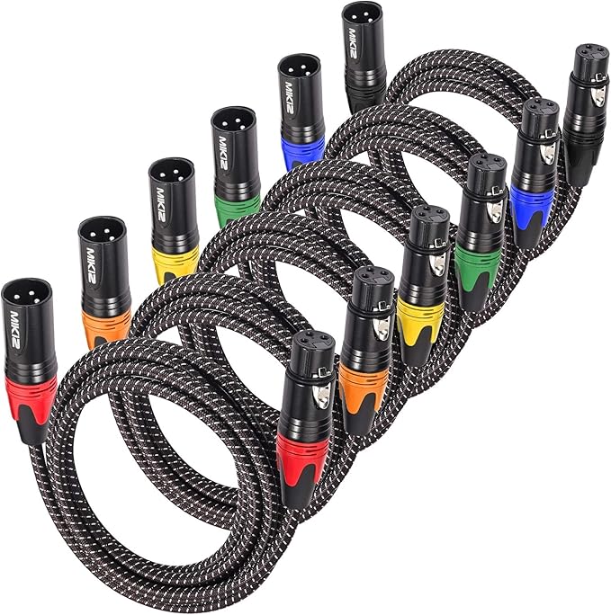 XLR Cables Braided 15 Feet 6 Pack for Microphone - 3-Pin XLR Male to Female Audio Cables