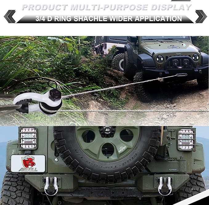 Upgraded Snatch Block, 3/4" D Ring Shackle (2 Pack) 22,000lb Break Strength with Towing Pulley, Heavy Duty Offroad Recovery Accessory for Truck, Tractor, ATV & UTV - White