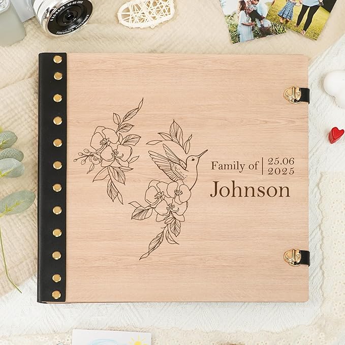 Personalized Family Photo Album, Wooden Family Scrapbook for Generations, Memory Photo Album For Wedding, Baby, Family Memories, Custom Engraved Vintage Memory Book