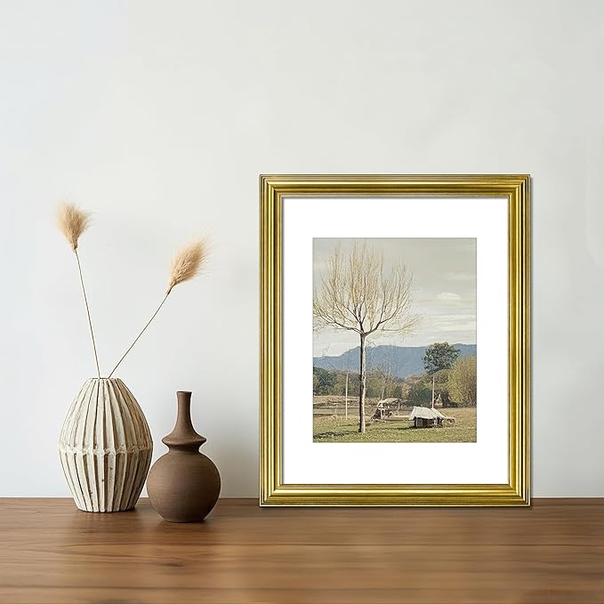 VIOLABBEY 11x14 Picture Frame Gold, Photo Frames, Fits Pictures 8x10 with Mat or 11 x 14 without Mat, Display for Tabletop and Wall