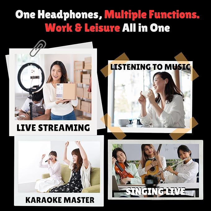 EzKŌV Karaoke Headset with Built-in Sound Card – Wired Microphone & Headphones for Singing, Live Streaming & Recording, Plug & Play with iPhone (Lightning), USB-C & PC (Black)