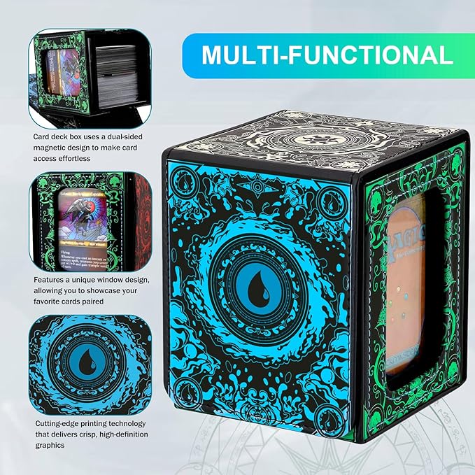 Card Deck Box for YGO MTG Deck Box 110+ Double Sleeved Cards Storage Trading Card Games Leather Storage with divider,Holder (MTG)