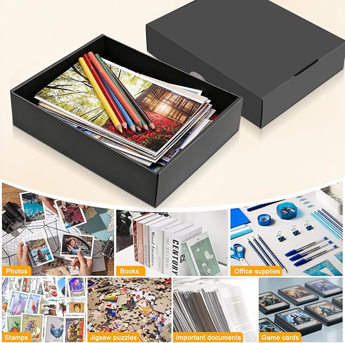 6 PCS Photo Storage Box for 8"x10" Pictures, 11“ x 8.5“ x 2.6“ Large Thick Cardboard Box, Scrapbook Storage Box with Lid, Photo Organizer Box for Protecting Scrapbooks, Photo, Stickers, Stamps(Black)