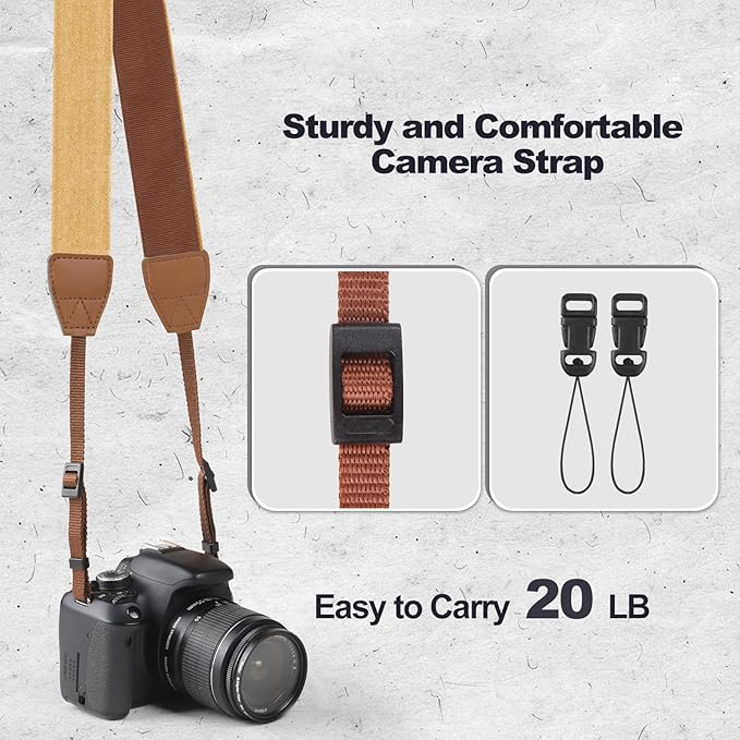 Universal Camera Strap - Camera Neck Strap, Adjustable Shoulder Straps Compatible with Canon, Fujifilm, Nikon, Olympus, Panasonic and other SLR and mirrorless cameras - Khaki