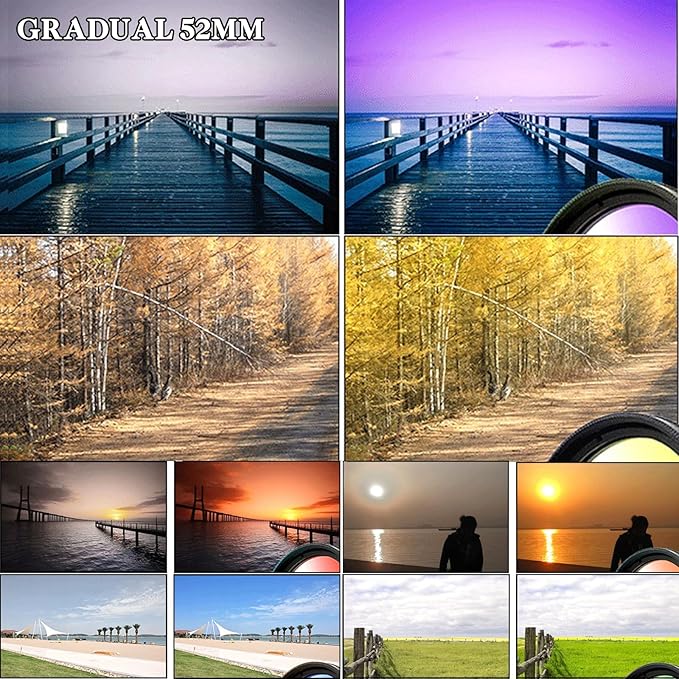 10 in 1 Cell Phone Camera Lens Attachments, 52mm Clip On CPL Polarized Phone Camera Lens Filter with 10 x Macro Lens, 7 Color Lens Filters and Polarized Lens for iPhone and Other Phones
