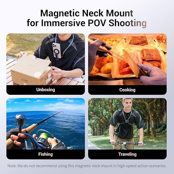 JJC Magnetic Neck Mount for Phone & Action Camera, POV Neck Holder for iPhone 17-12 Series Android Phones Gopro Insta360 with Quick Release & Angles Adjustment for Content Creating Video Filming