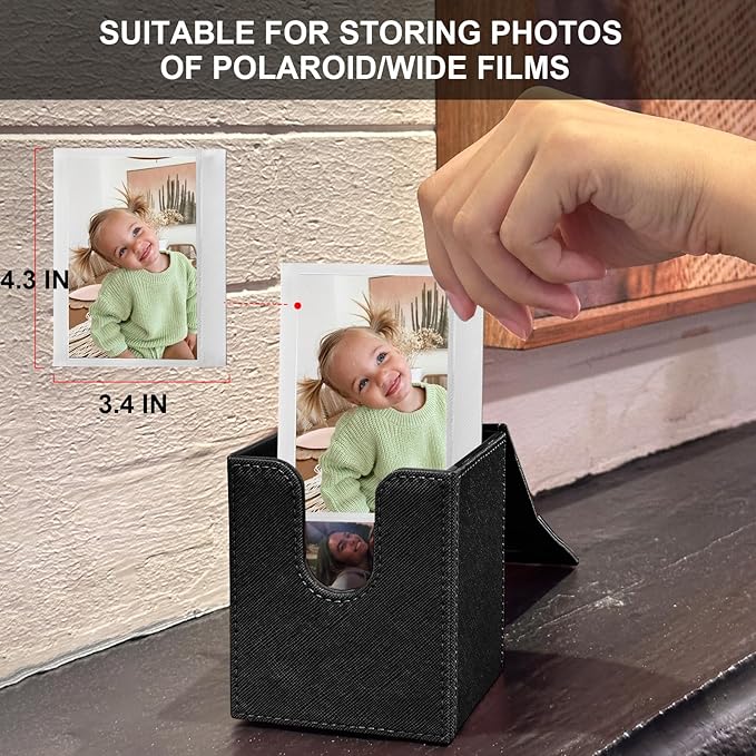 WOGOZAN Picture Holder Case for Polaroid 600/I-Type/NOW/OneStep/Fujifilm Instax Wide/Wide EVO/Wide 400/300/210 Instant Camera Films Vertical Photo Protection Case Can Hold 50+ Films (Only One) - Black