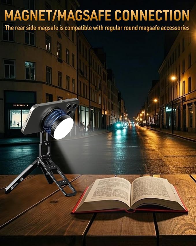 Dual Magnetic Phone Tripod for MagSafe Tripod Foldable Double Magnet Mount Pocket Cell Phone Stand for iPhone 17/16/15 Pro Plus Max Travel Gym Magnetic Tripod [US Patent Registered]