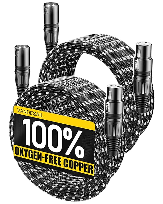 XLR Cables 20ft 2 Pack, Nylon Braided XLR Extension Microphone Cable, OFC Shielded Balanced Male to Female Mic Cord for Preamp Recording Mixer Amplifie Speaker Black