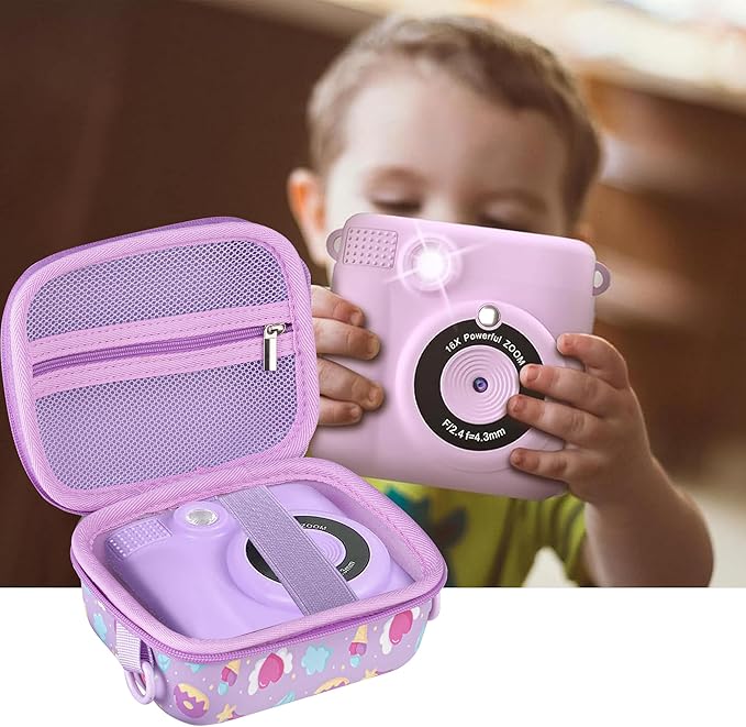 Leayjeen Kids Camera Case Compatible with ESOXOFFORE/Dylanto/GKTZ/HiMont/CAMCLID Kids Camera Instant Print for Holiday Gifts and Birthday Gifts for Kids 3-12 Years Old - Purple Unicorn (Case Only)