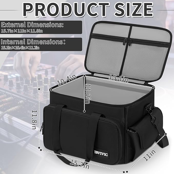 Cable File Bag With Adjustable Dividers Dj Gig Bag for Cables, Cords,DJ Gear,Sound Instrument and Accessories 16L x 11W x 12H inch, Grey