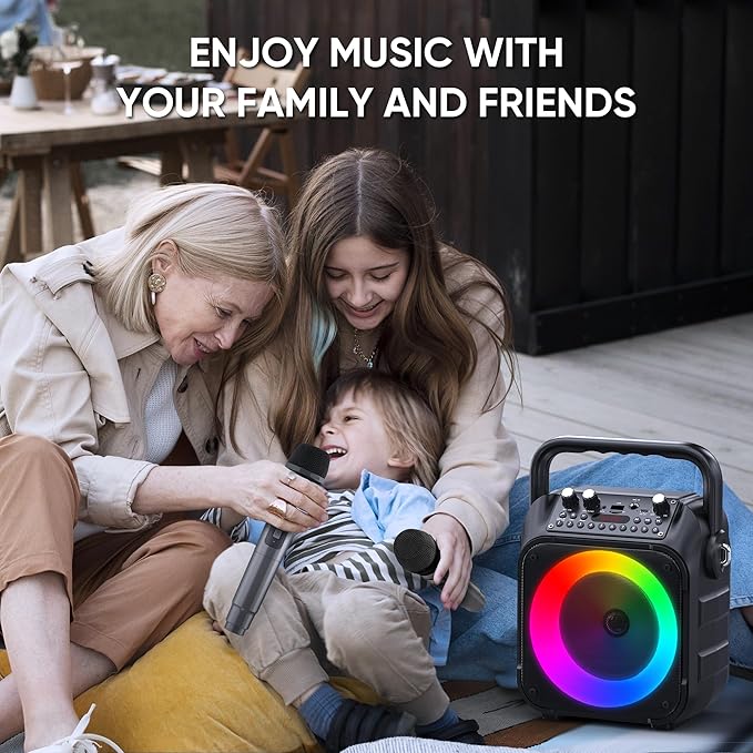 Karaoke Machine, Portable Bluetooth Speaker with 3 Wireless Microphones for Adults & Kids with Lights, Karaoke Microphone with PA System Supports USB/TF/FM/AUX for Home Party Home System Packages