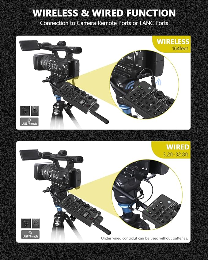 for Sony Camcorder Lanc Zoom Controller - Wireless & Wired Remote Control with IRIS Focus Zoom ND White Balance Adjust for Sony ILME-FX6,PXW-FX9,PXWZ280V/Z280T,PXWZ190V/Z190T; Replaces Sony RM-30BP