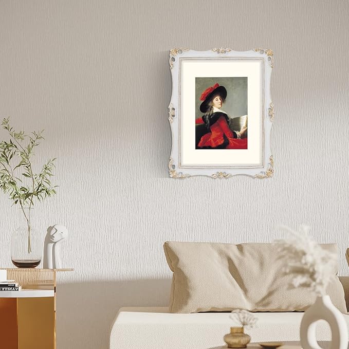 SIMON'S SHOP White Picture Frames 11x14 with Mat for 8x10 Photo, Vintage Poster Frames for Wall and Tabletop, Antique Style Ornate Frame