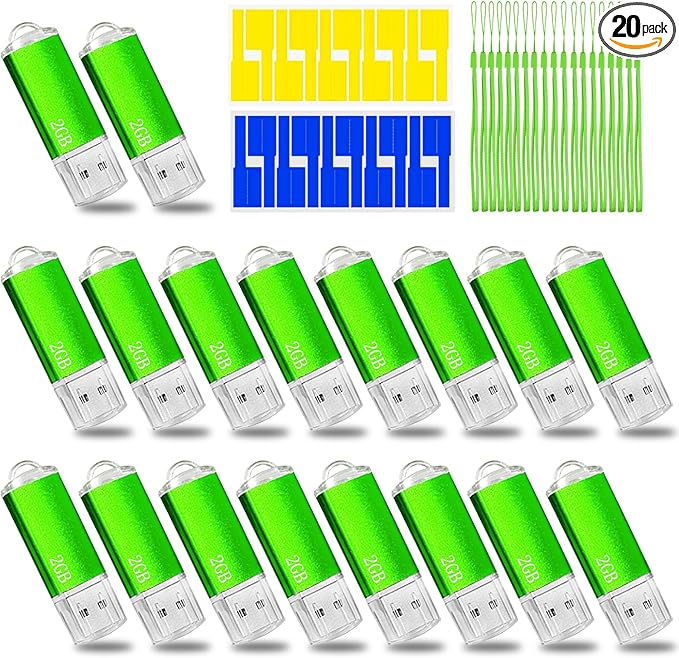 2GB USB Flash Drive 20 Pack Nicepicten Bulk USB Thumb Drives Jump Zip Drive USB 2.0 Memory Stick Flash Drive 2GB with 20PCS Lanyard Label - Green