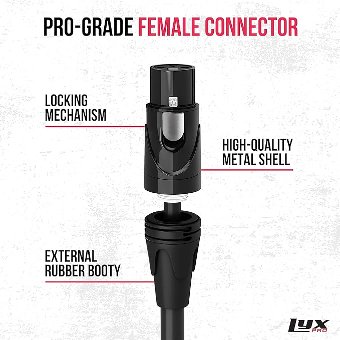 LyxPro Quad Series 6 ft XLR 4-Conductor Star Quad Balanced Microphone Cable for High End Quality and Sound Clarity, Extreme Low Noise, Black