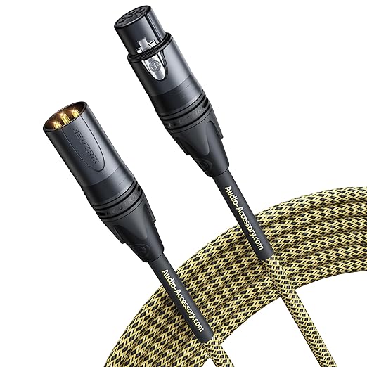 Gold Series Star Quad XLR Cables 15ft, Neutrik Connectors, 19AWG Microphone Cable, Kevlar-Reinforced Nylon Braided Handmade Mic Cable, 100% Coverage OFC Braid and Al-Foil Shielding