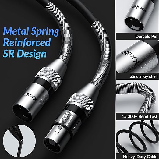 XLR Microphone Cable 25FT, XLR Male to Female Balanced Mic Cable, 3-Pin Shielded Speaker Cord, Zinc Alloy Connectors, Premium 22AWG Pure Copper, Metal Spring SR, Recording Studio, Podcast