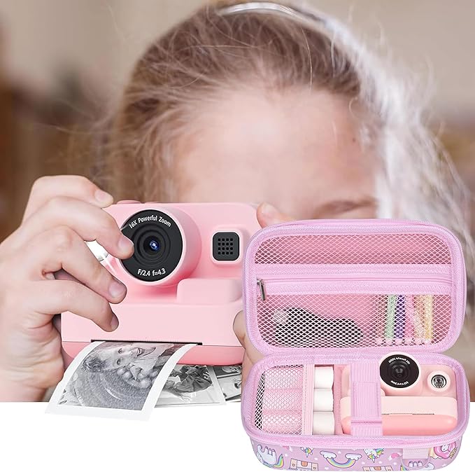Leayjeen Kids Camera Case Compatible with Dylanto/GKTZ/HiMont/CAMCLID/ESOXOFFORE Kids Instant Print Camera,for Film Camera Storage Christmas Gifts and Birthday Gifts for Kids -Pink Unicorn（Case Only）