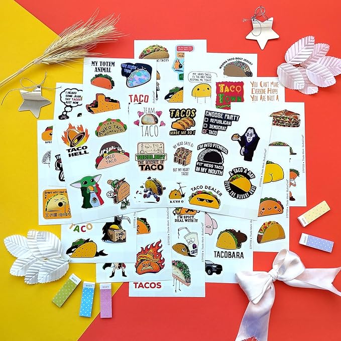 BulbaCraft 100Pcs Funny Taco Stickers and Decals for Adults, Taco Party Decorations, Gifts for Women & Men