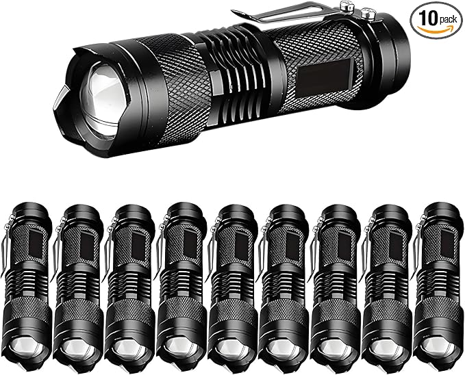 10 Pieces LED Flashlights Torch, High Lumens Mini Flashlight Waterproof Pocket Flash Light with 3 Modes, Adjustable Focus Zoomable for Camping, Hiking, Indoor, Outdoor, Home Use