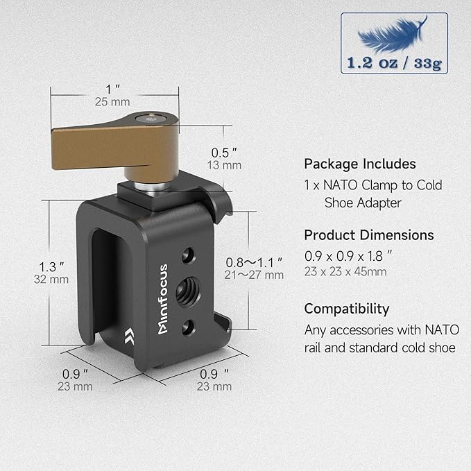NATO Clamp to Cold Shoe Adapter, Aluminum Alloy Quick Release Rail Lock With 1/4" Threaded ARRI Locating Hole for DJI RS 3 Flash Light Microphone Camera Cage Magic Arm