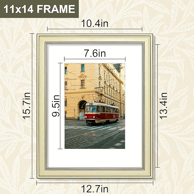 Vittanly 11x14 Picture Frame Set of 4, Vintage Photo Frame for Wall Mount, Display 8x10 Pictures with Mat or 11x14 without Mat, Rustic Farmhouse Home Decor, Beige