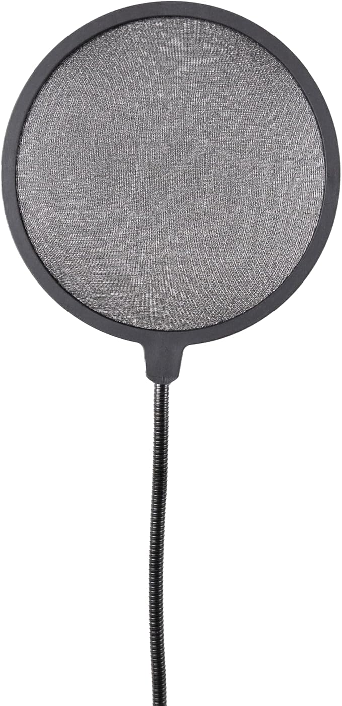 Gator Frameworks Short Weighted Base Microphone Boom Arm Stand with Clamp-On Single Layer Pop Filter (GFW-MIC0821-POP), Black
