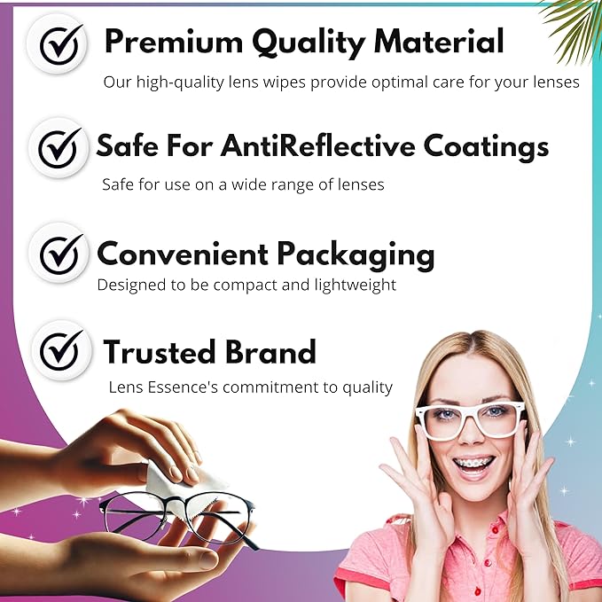 Eye Glasses Cleaner Wipes - Lens Wipes for Eyeglasses - Individually Wrapped Wipes - Multipurpose Cleaner for Cameras and Sunglasses, 50 Count