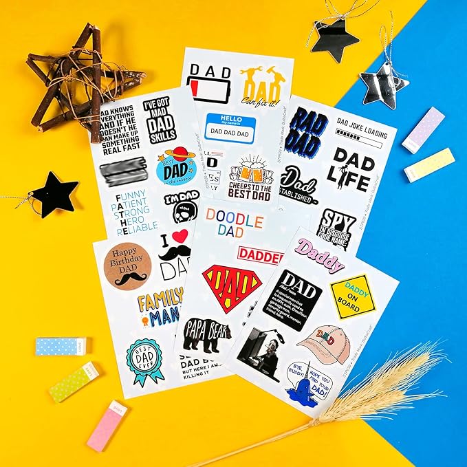 BulbaCraft 100Pcs Funny Dad Stickers for Fathers Day - Funny Gifts for Dad from Daughter or Son, Happy Birthday Daddy Laptop Decals, Gifts for Women & Men