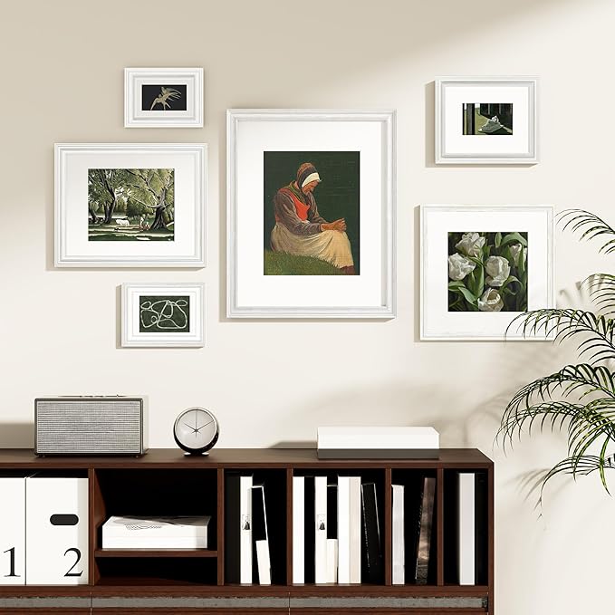 Vittanly 12x12 Picture Frames Set of 2, Ornate Vintage Photo Frame for Wall or Tabletop, Display 8x8 Pictures with Mat or 12x12 without Mat, Rustic White