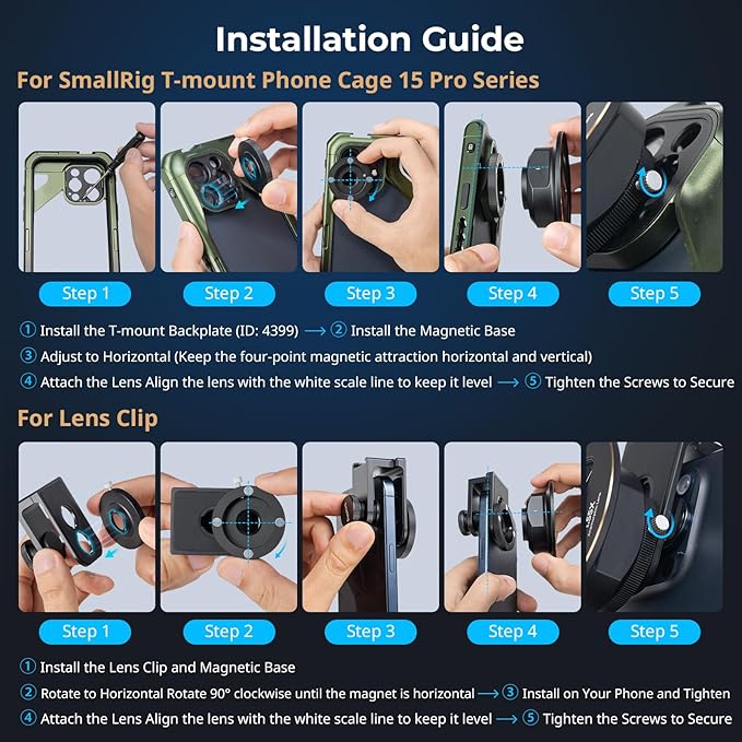 SmallRig 1.55XT Anamorphic Lens for Phone, 2.76:1 Widescreen Cinematic Blue Flare Lens for T-mount Phone Cage, Anamorphic Lens with Lens Clip for iPhone 15 14 13 12, for Samsung S22 S21 Series - 3578B