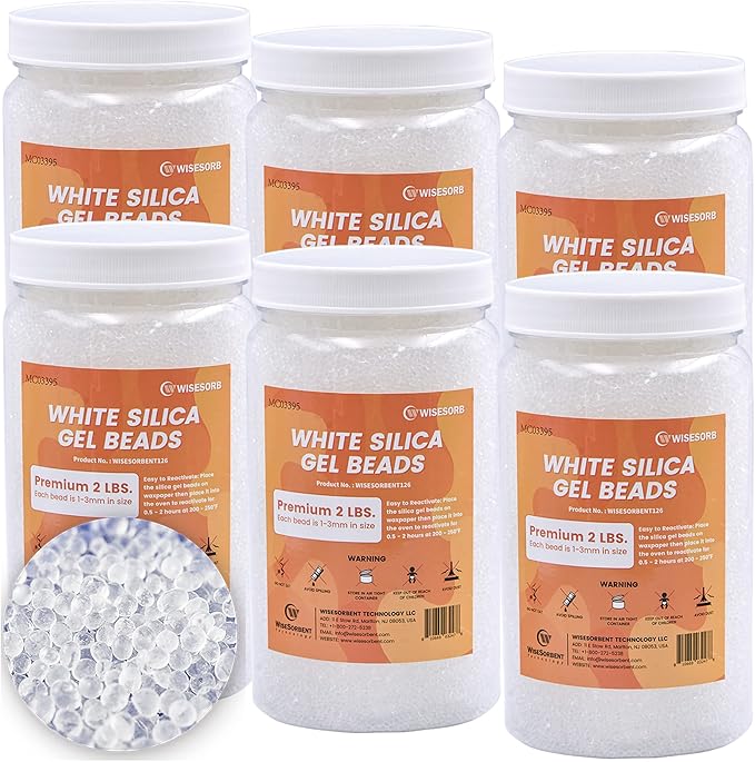 12 LBS Pure White Silica Gel Desiccant Beads, 1-3mm Premium Quality Reusable Silica Beads
