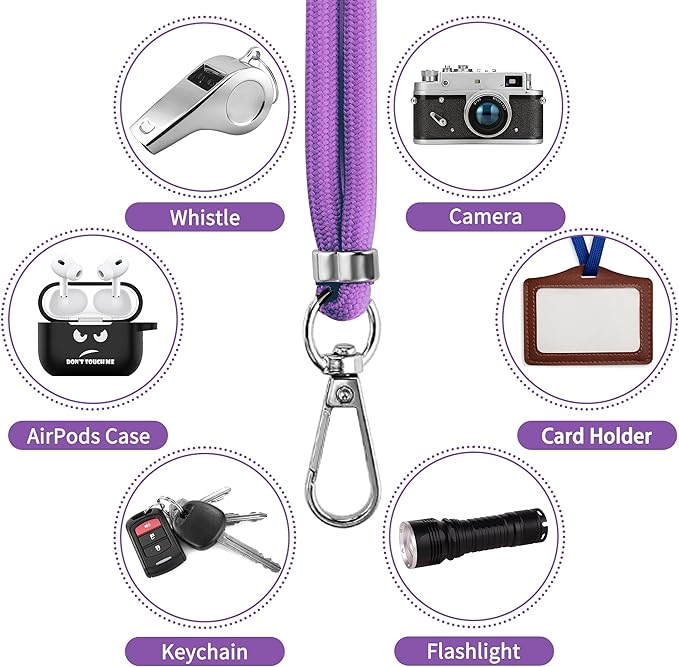 CACOE Phone Lanyard 2 Pcs-1 Pcs Adjustable Neck Strap, 1 Pcs Wrist Strap, 2 Pcs Pads, Universal Crossbody Multifuctional Cell Phone Lanyards Compatible with Most Smartphones(Dark Purple)