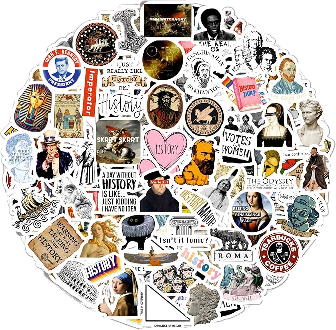 BulbaCraft 100Pcs Funny History Stickers, History Nerd Stickers, Gifts for Women & Men