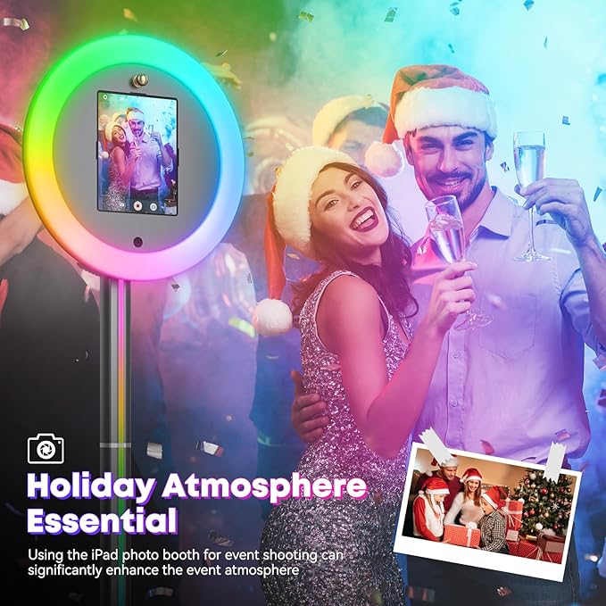 Portable Photo Booth for I pad 10.9in 10.2in 11in 12.9in, with Cyratok Software APP Control Ring Light, Lightweight & Rolling Base Selfie Photo Booth Machine for Weddings, Parties