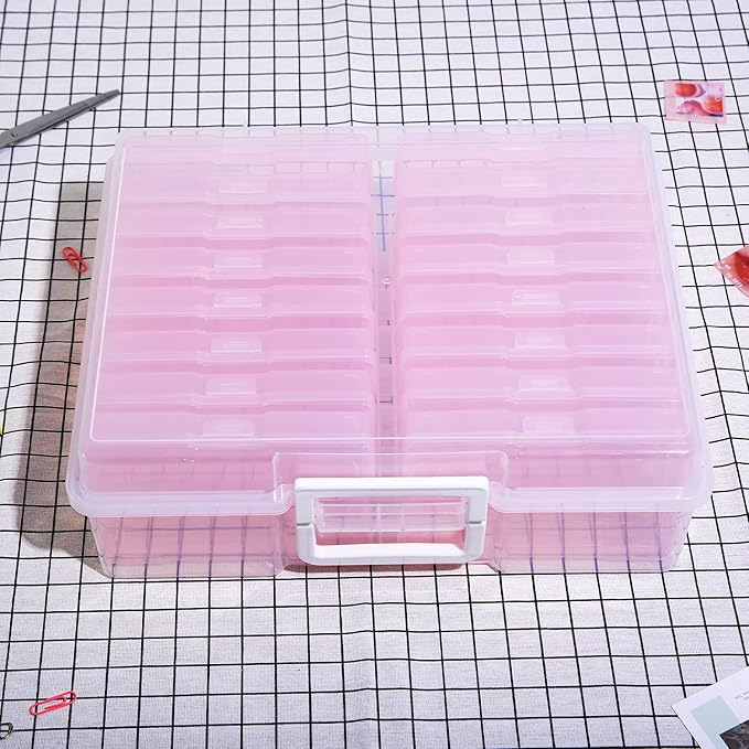 Naivees 4" x 6" Photo Storage Case with Handle, 16 Inner Photo Organizer Keeper, Extra Large Storage Picture Boxes, Seed Storage, Transparent Craft Keeper (Purple)