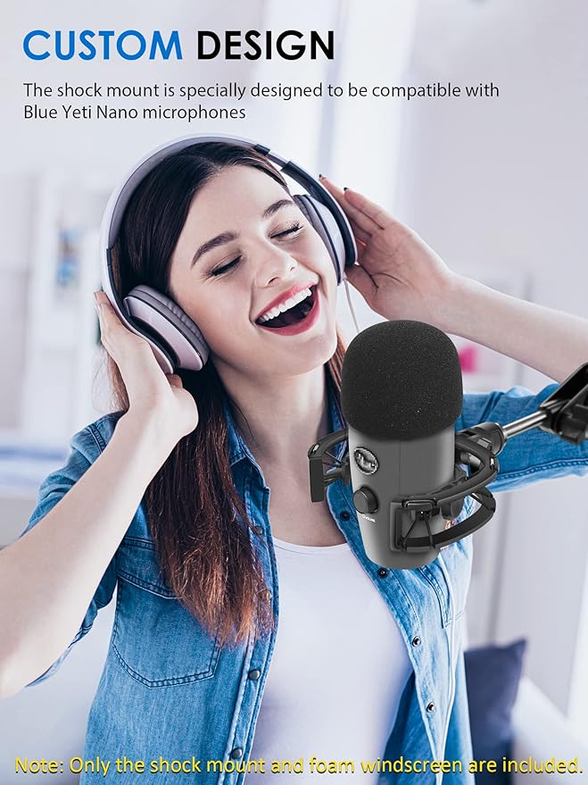 Yeti Nano Shock Mount with Pop Filter, Custom Built for Yeti Nano Mic，Anti-Vibration Suspension Shock Mount Holder Clip Compatible with Blue Yeti Nano Microphones