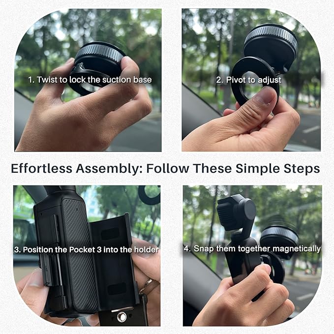 All-in-One Mount Kit for DJI Osmo Pocket 3 and Phone | Car Windshield Suction & Magnetic Base Combo | Hands-Free Modular Accessories for Dashcam Vlogging Fitness Recording