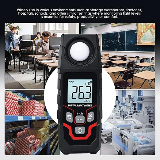 JuviPerpric Light Meter Digital Illuminance Meter, 0.1~200,000 Lux Range Bluetooth Lux Meter with Data Logging and Export, Handheld Light Meter for Plants, Photography and Garden