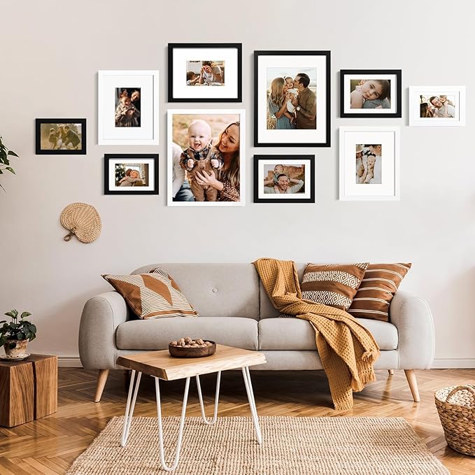 KINLINK 4x6 Frame Black, Solid Wood 4 x 6 Picture Frame with Acrylic Plexiglass for 3.5x5 with Mat, Tabletop and Wall Display Photo Frames 4x6 Black, 4 Pack