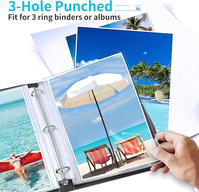 Fabmaker 30 Pack Photo Sleeves for 3 Ring Binder - (8x10, for 60 Photos), Archival Page Protectors, Clear Plastic Album Refill Pages, Postcard Sleeves, Acid-Free