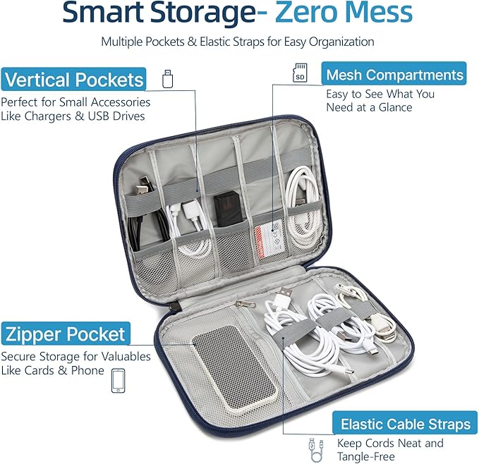 Electronics Organizer Travel Case,Travel Cable Organizer Pouch - Portable Storage Bag for Cord, Charger, Phone, Earphone, Electronic Accessories for Travel & Daily Use