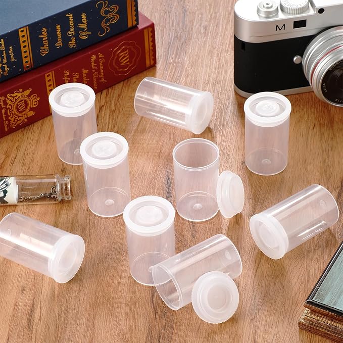 Wenqik 50 Pcs Film Canisters with Caps for Rockets 35 mm Plastic Empty Film Canister Holder Camera Reel Containers for Beads Fish Hook Keys Small Accessories Storage(Clear)