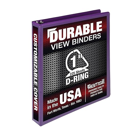 Samsill Durable 1 inch 3 Ring Binder, Made in USA, D Ring Binder, FSC 100% Recycled Chipboard, Purple