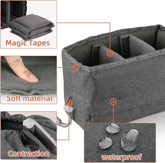 Koolertron Waterproof DSLR Camera Bag with Removable Insert, Adjustable Compartments, Fits in Camera Bags - Protective Case for DSLR/SLR Cameras & Accessories