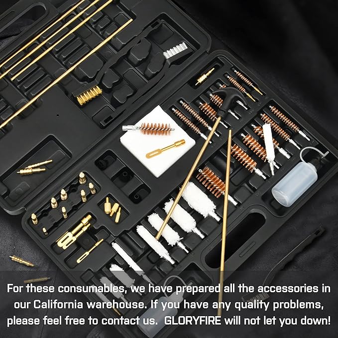GLORYFIRE Gun Cleaning Kit Universal for Guns, Gun Brushes for Pistol, Handgun, Shotgun, Elite Brass Rods and Wire Rope, Hunting Gear Gun Accessories for Men